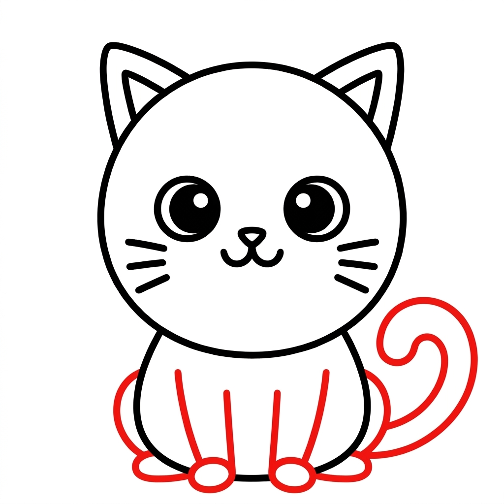 How to draw a kitten step 5 of 6 โ add legs and tail โ easy step by step kitten drawing tutorial for kids
