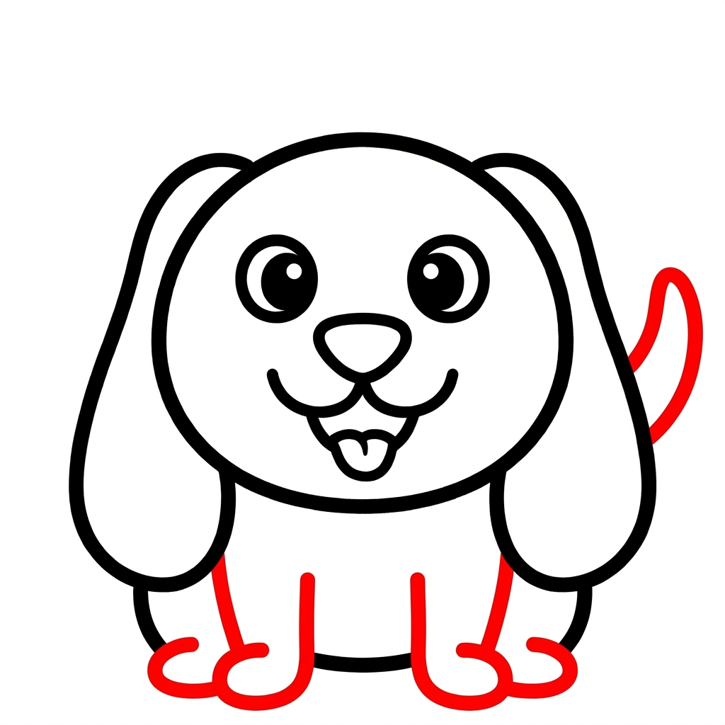 How to draw a puppy step 5 of 6 โ legs, paws and the happy tail โ easy step by step puppy drawing tutorial for kids