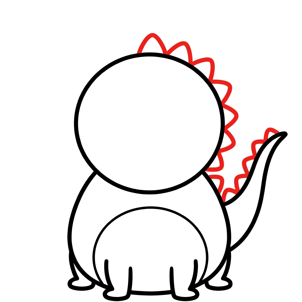 How to draw a dinosaur step 4 of 6 — add the back plates — easy step by step dinosaur drawing tutorial for kids