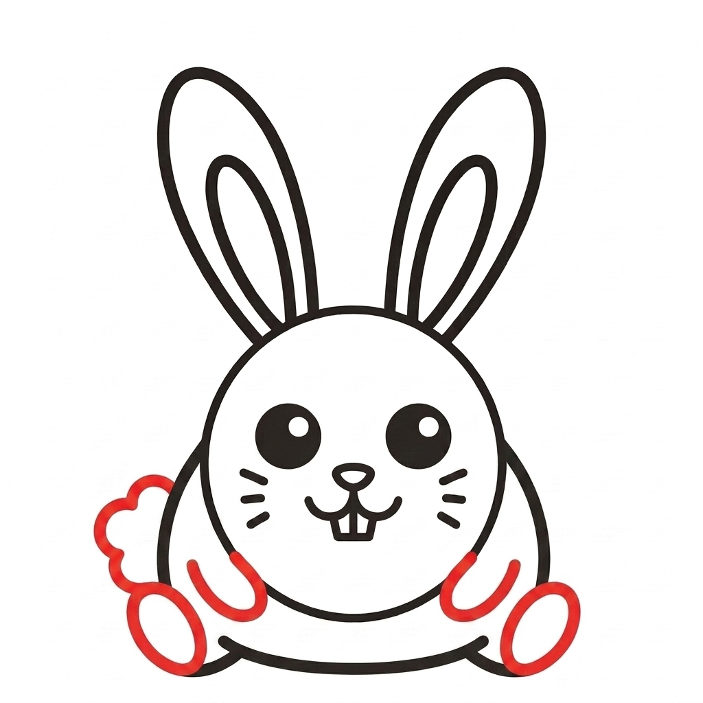 How to draw a bunny step 5 of 6 — paws, feet and fluffy tail — easy step by step bunny drawing tutorial for kids