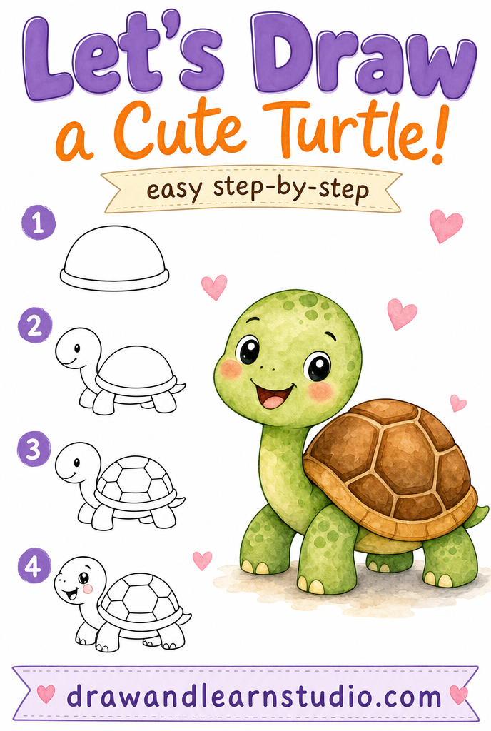 How to draw a turtle easy step by step tutorial sheet
