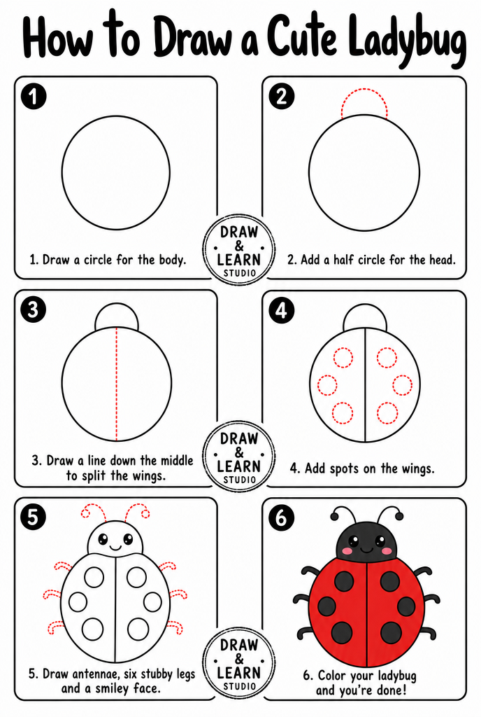 How to draw a ladybug easy step by step tutorial sheet