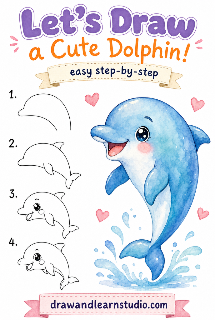 How to draw a dolphin easy step by step tutorial sheet