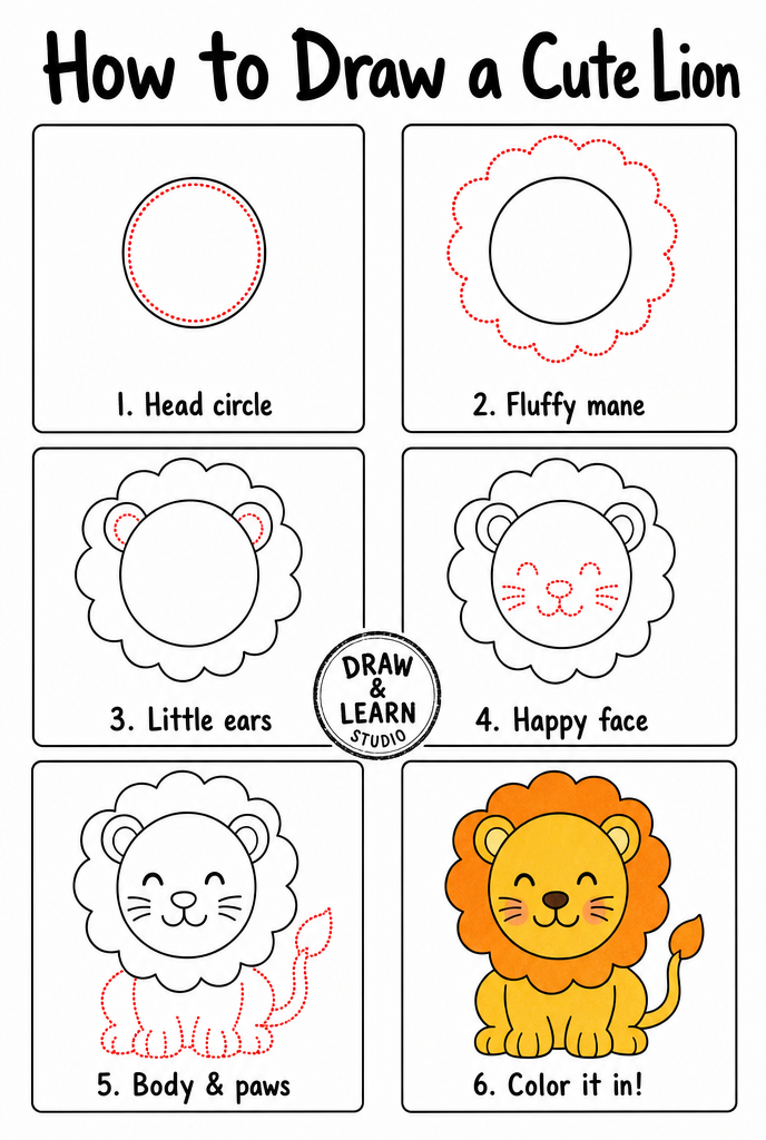 How to draw a lion easy step by step tutorial sheet