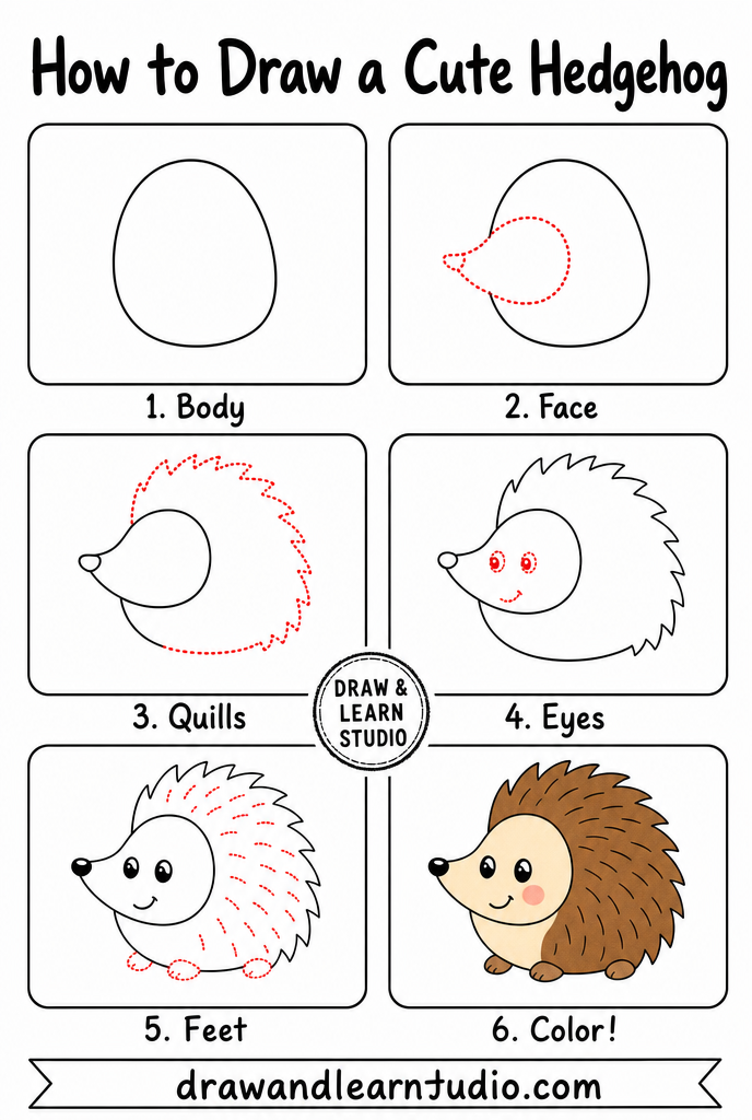 How to draw a hedgehog easy step by step tutorial sheet