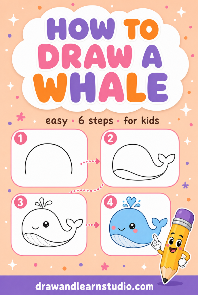 How to draw a whale easy step by step tutorial sheet