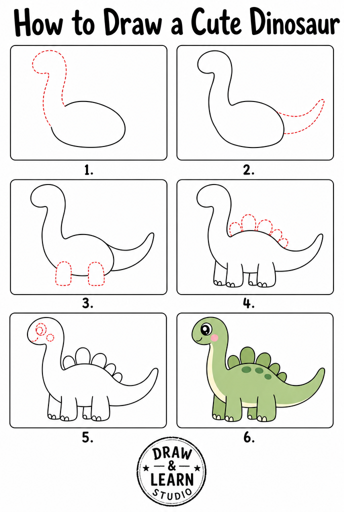 How to draw a dinosaur easy step by step tutorial sheet