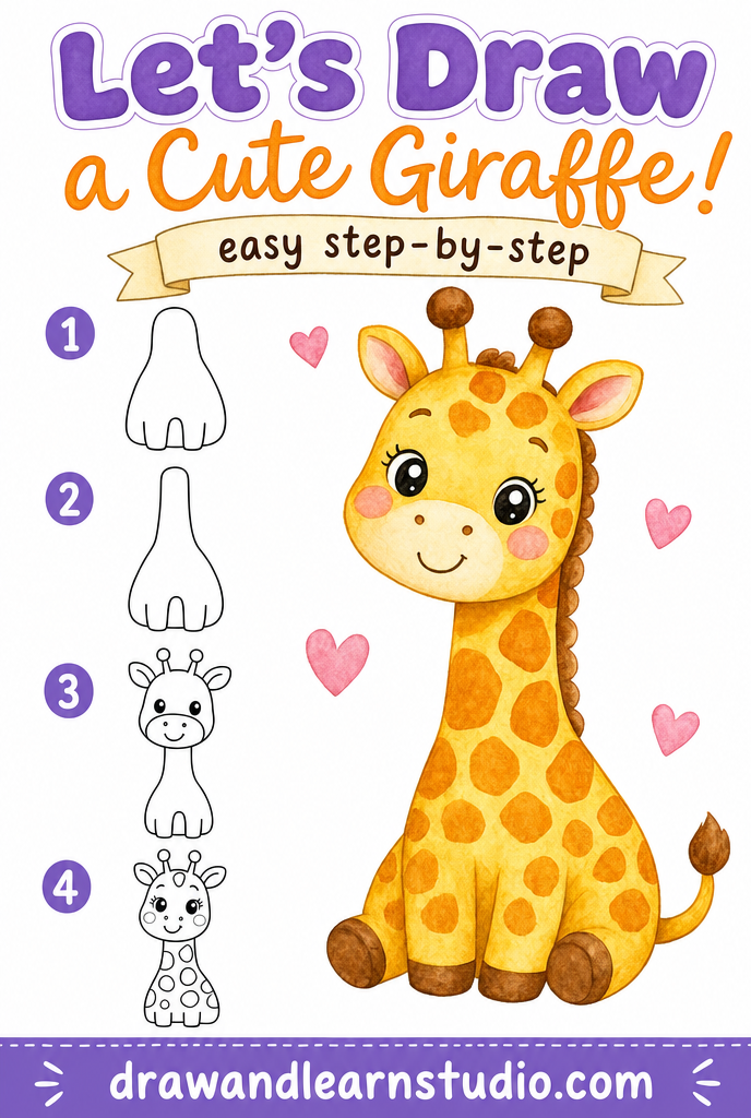 How to draw a giraffe easy step by step tutorial sheet