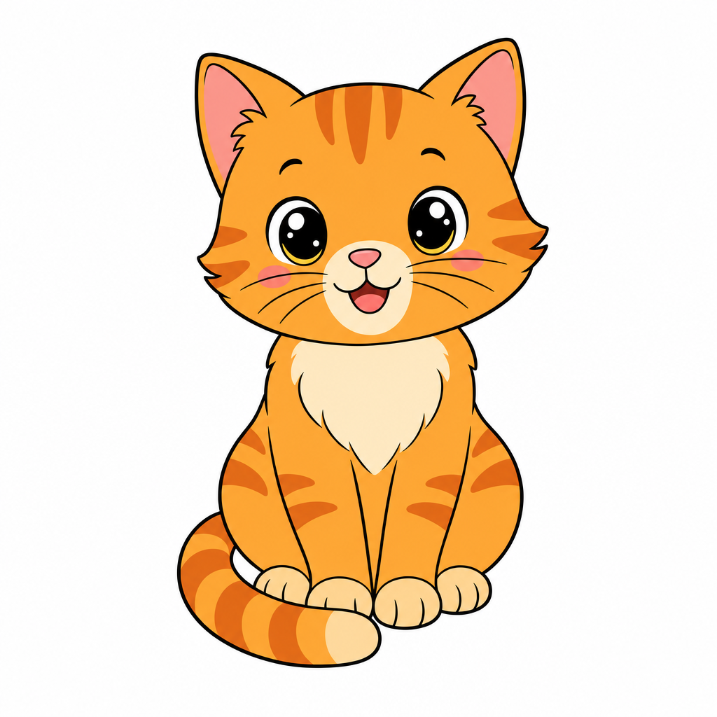 How to draw a cat step 6 — finished colored orange cat