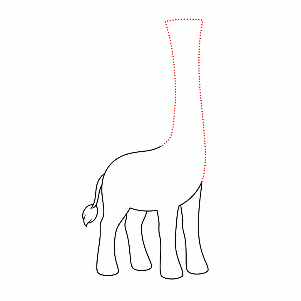 How to draw a giraffe step 2 — tall neck added
