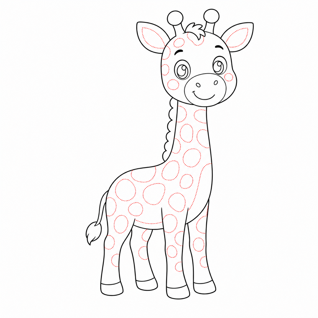How to draw a giraffe step 5 — face and spots added
