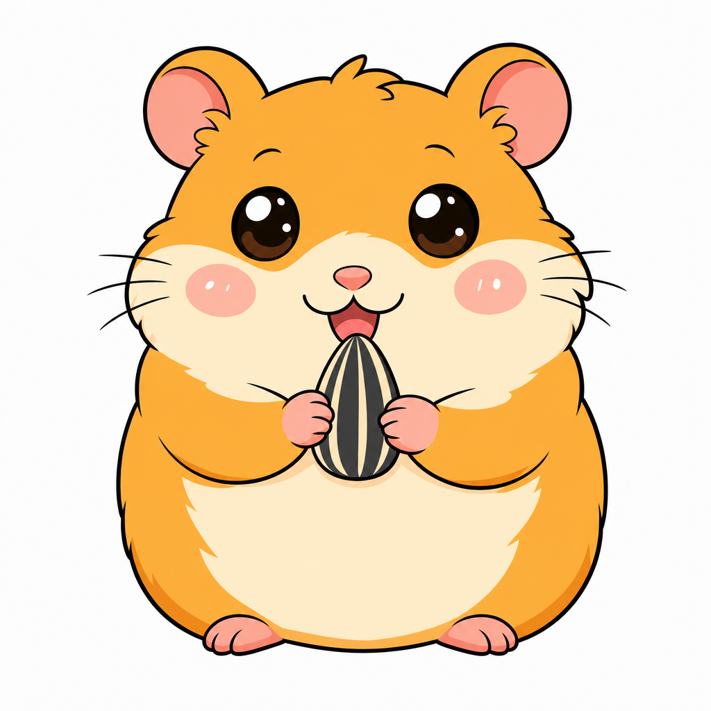 How to draw a hamster step 6 — finished colored golden hamster with sunflower seed