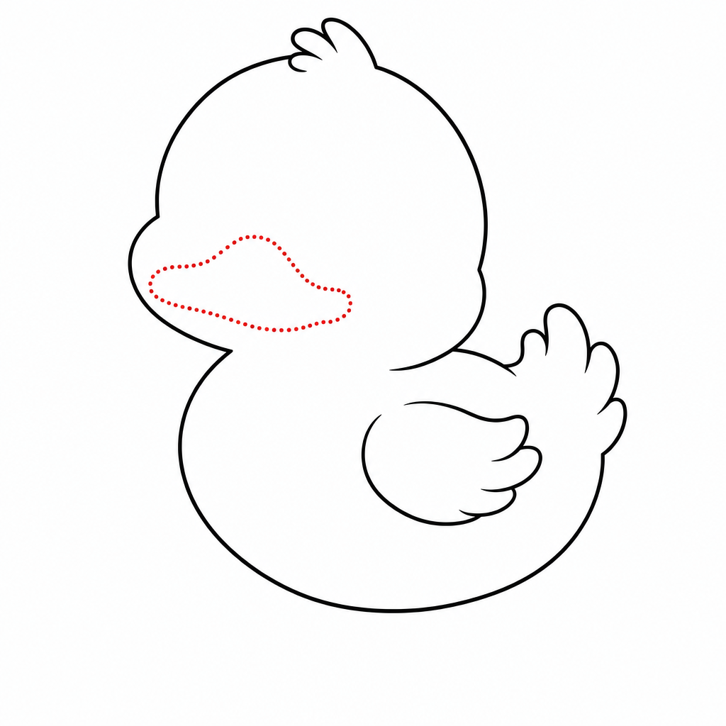 How to draw a duck step 3 โ wide flat bill on the head