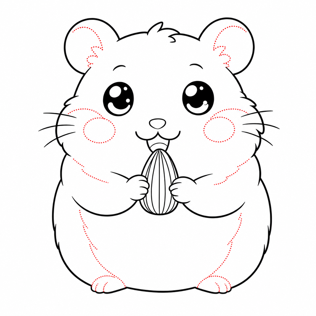 How to draw a hamster step 5 — back feet, inner ears, blush cheeks and fur strokes