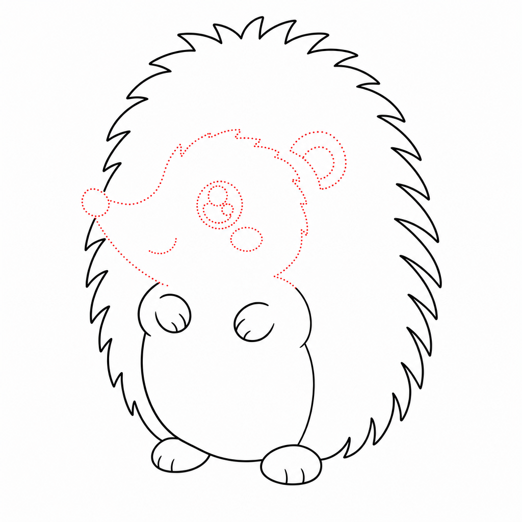 How to draw a hedgehog step 4 — big sparkly eye, smile, ear and blush cheek
