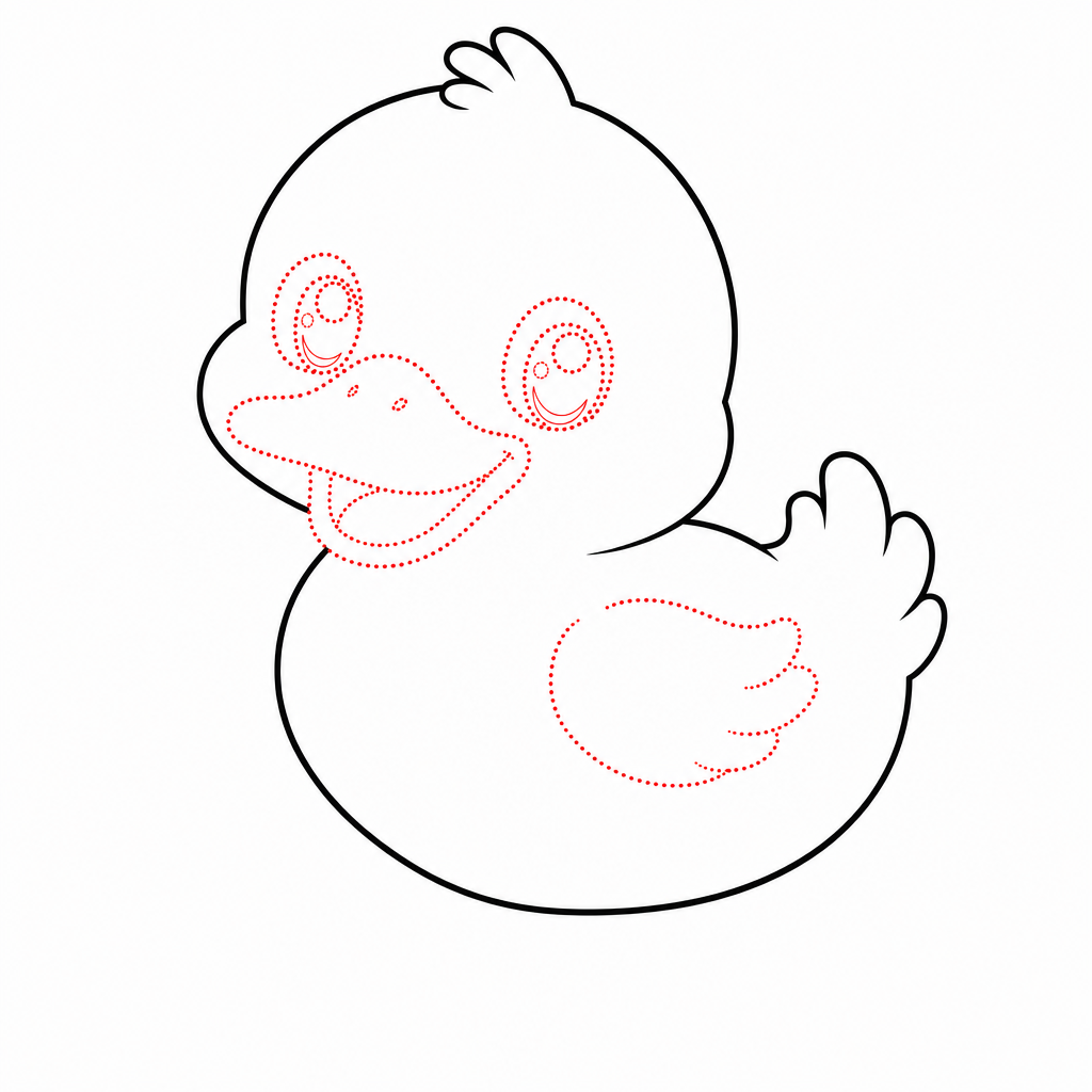 How to draw a duck step 4 โ big sparkly eyes and a small wing