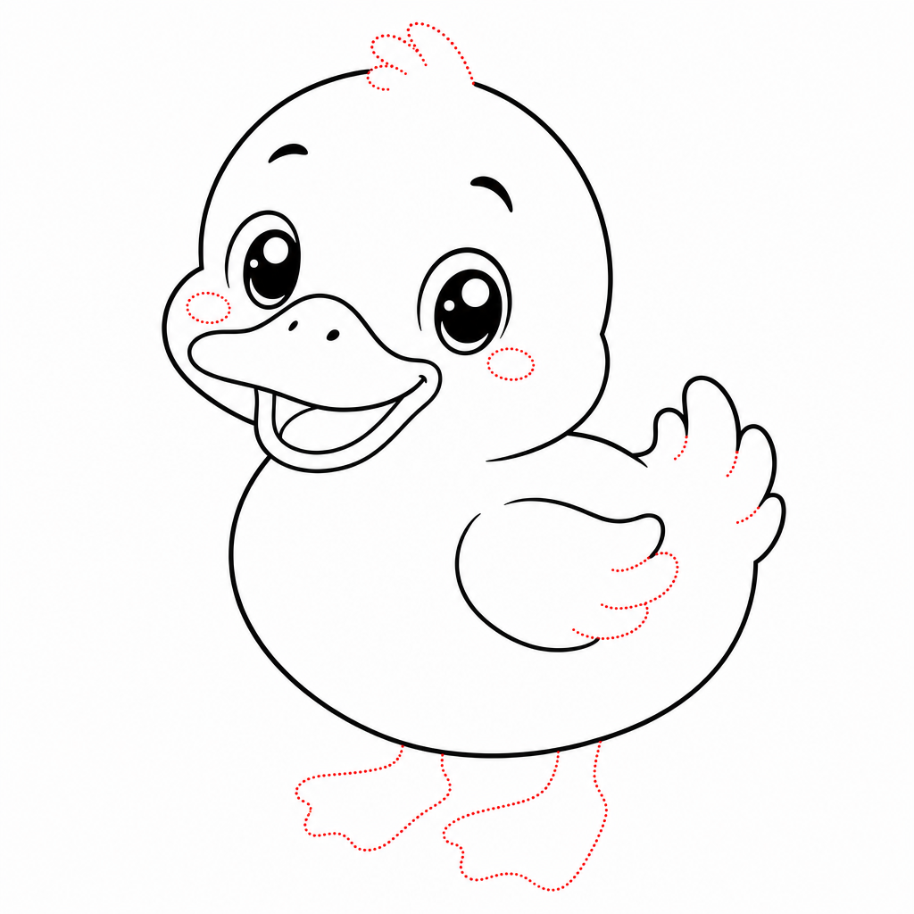 How to draw a duck step 5 โ webbed feet, blush cheeks and feather strokes
