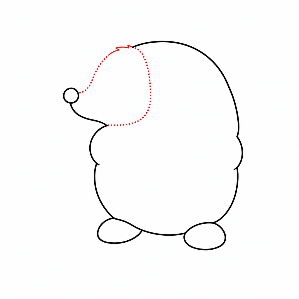 How to draw a hedgehog step 2 — pointed snout, nose and face curve