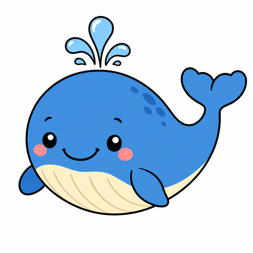 How to draw a whale step 6 — finished colored blue whale