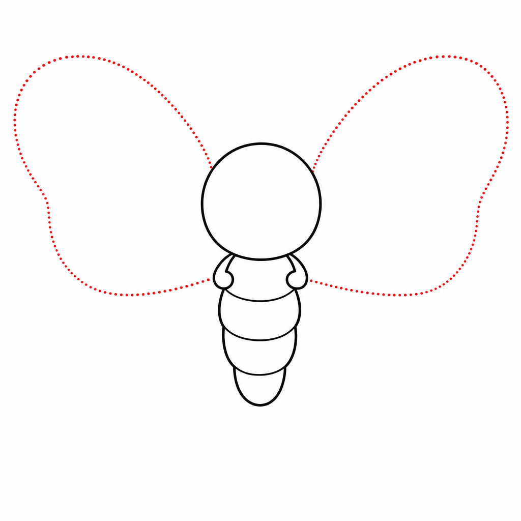 How to draw a butterfly step 2 — two big rounded upper wings