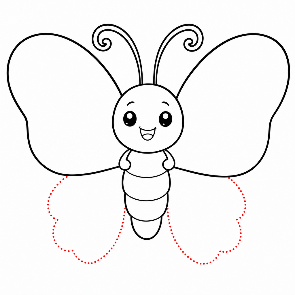 How to draw a butterfly step 3 — two smaller rounded lower wings