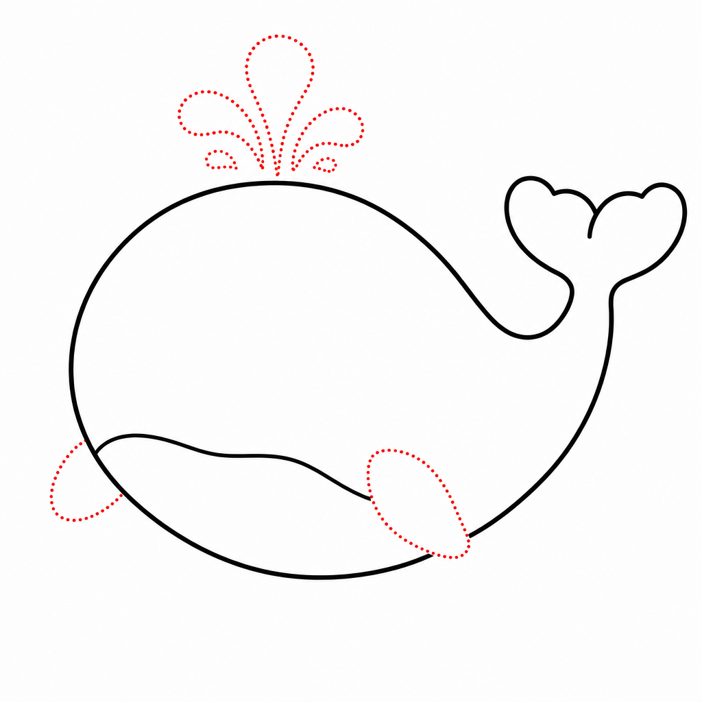 How to draw a whale step 4 — flipper and water spout