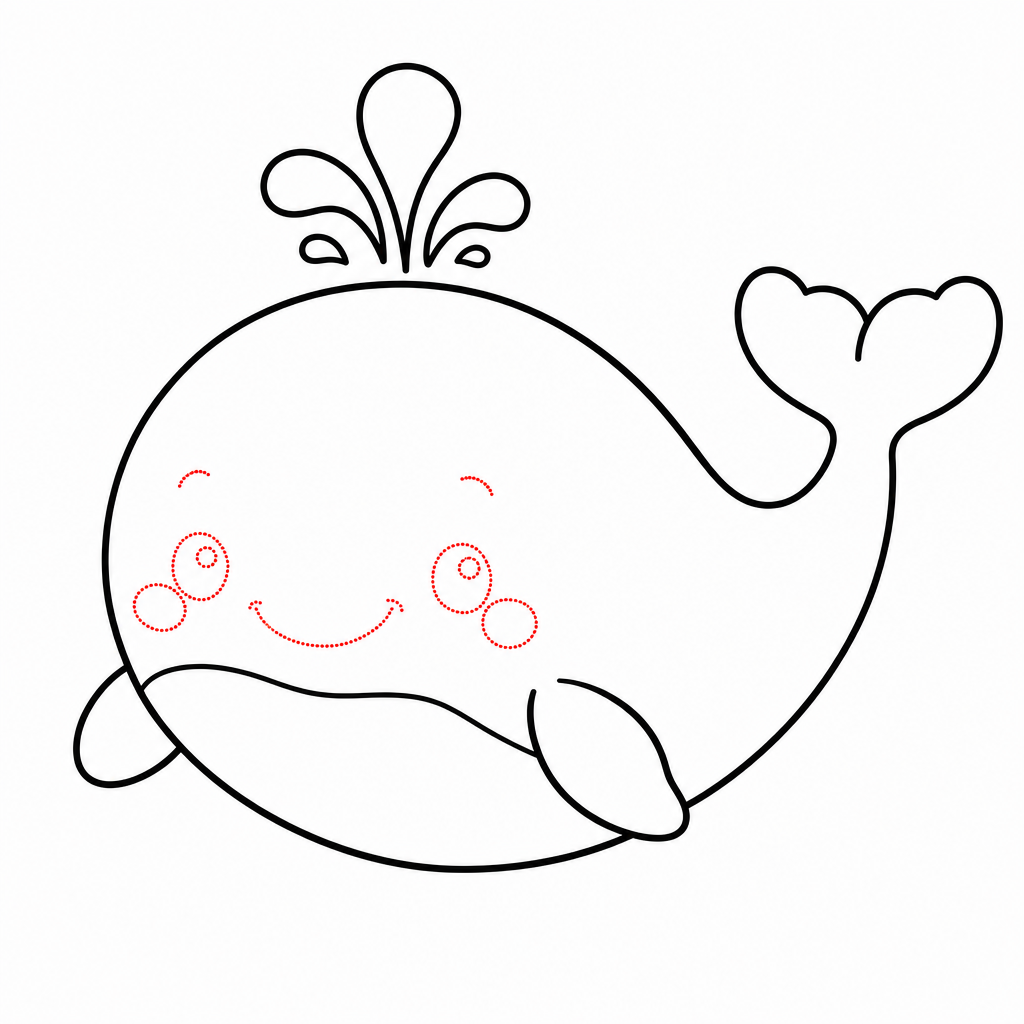 How to draw a whale step 5 — smiling face with rosy cheeks