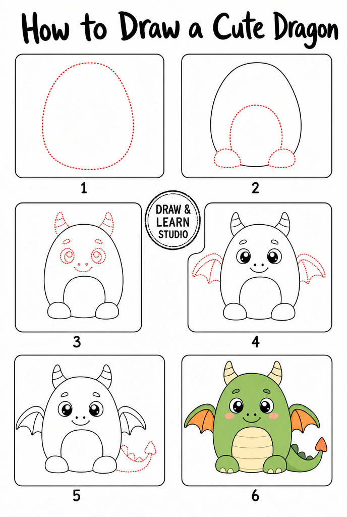 How to draw a dragon easy step by step tutorial sheet