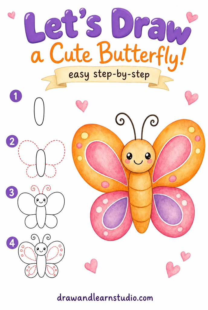 How to draw a butterfly easy step by step tutorial sheet