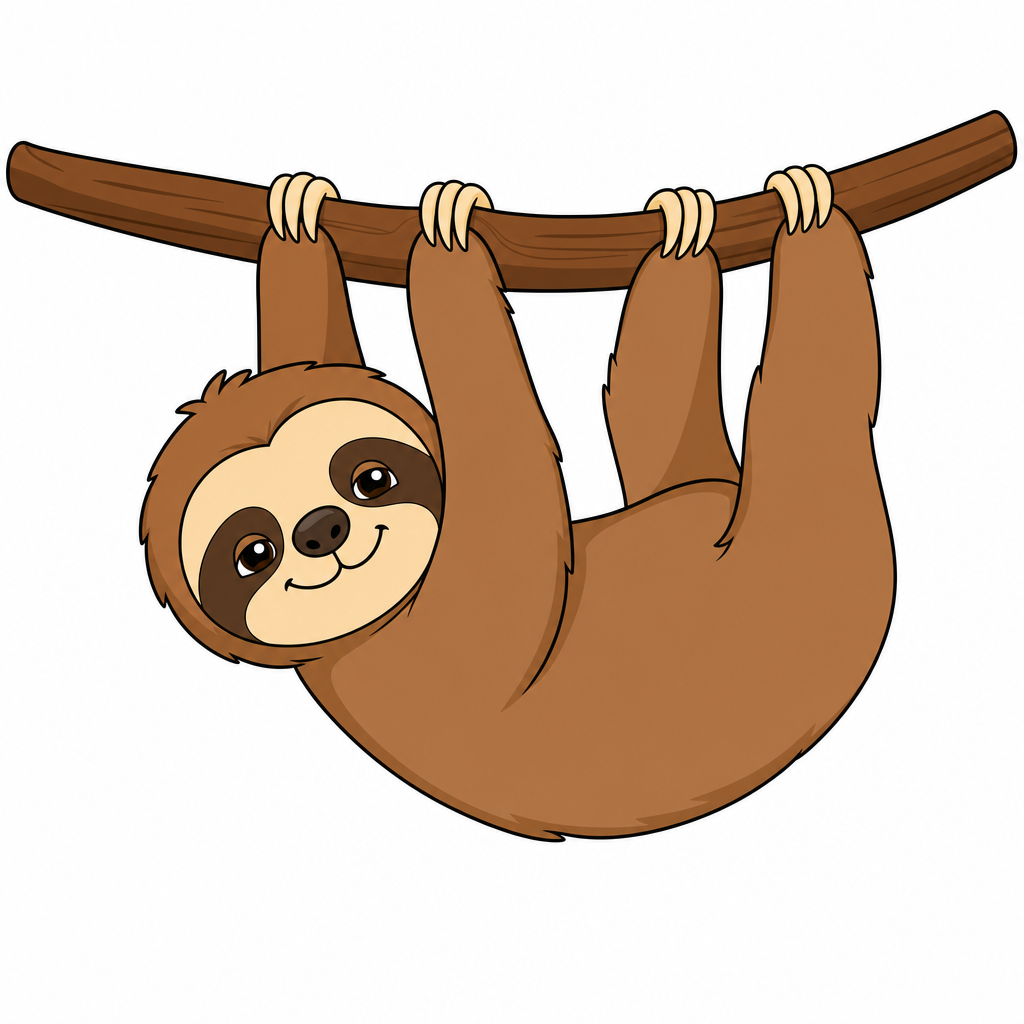 How to draw a sloth step 6 โ finished colored brown sloth hanging from its branch