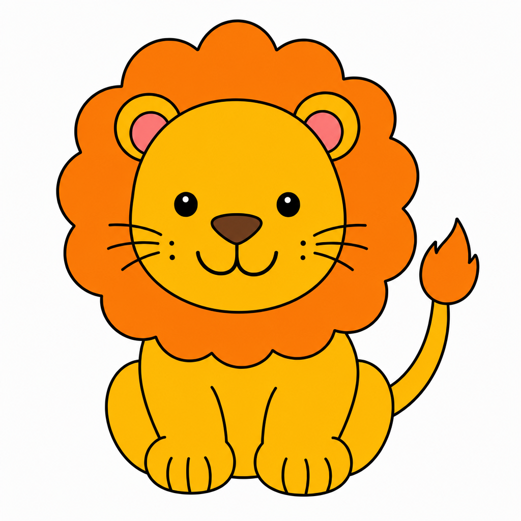 How to draw a lion step 6 — finished colored golden lion with orange mane