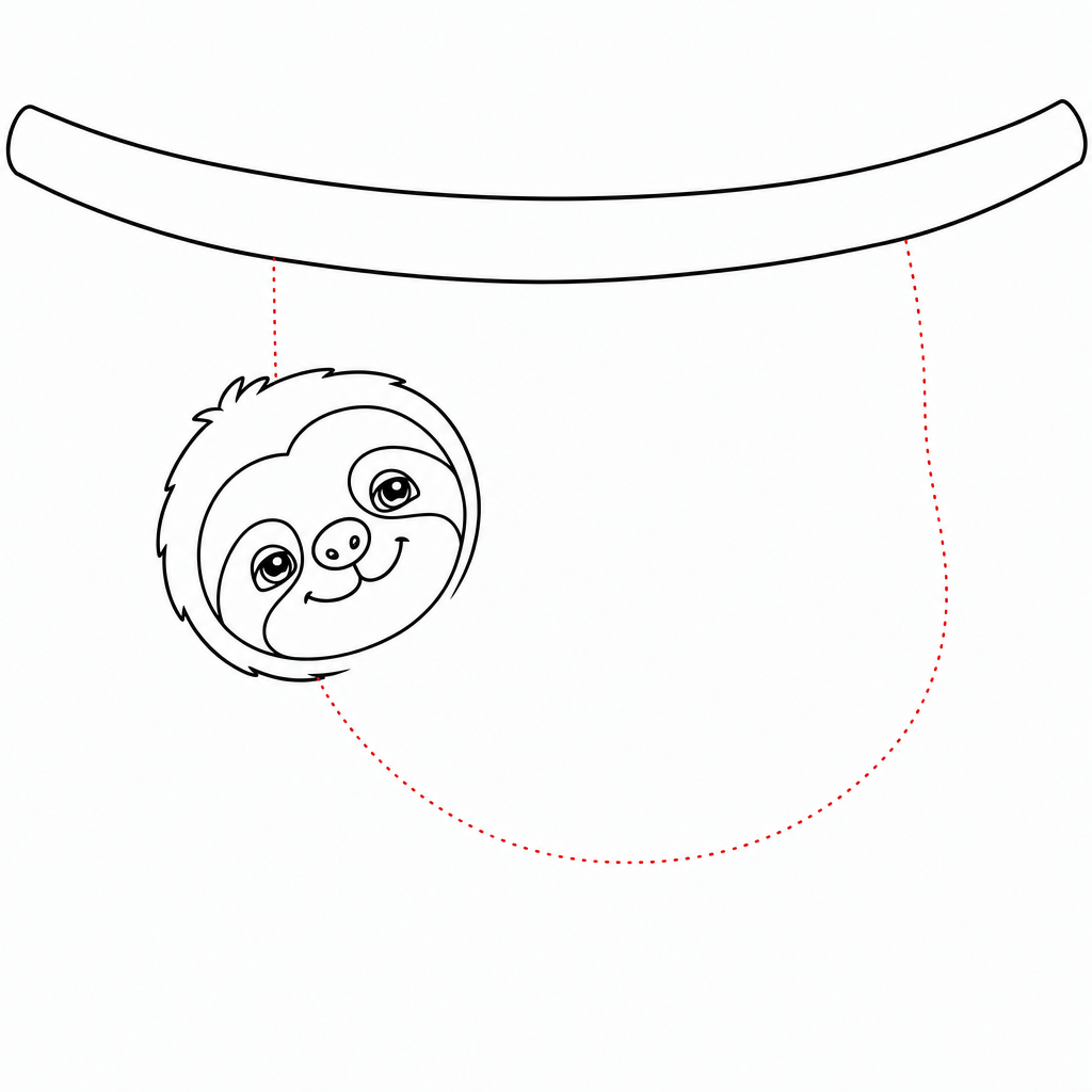How to draw a sloth step 3 โ long rounded body curving down from the head