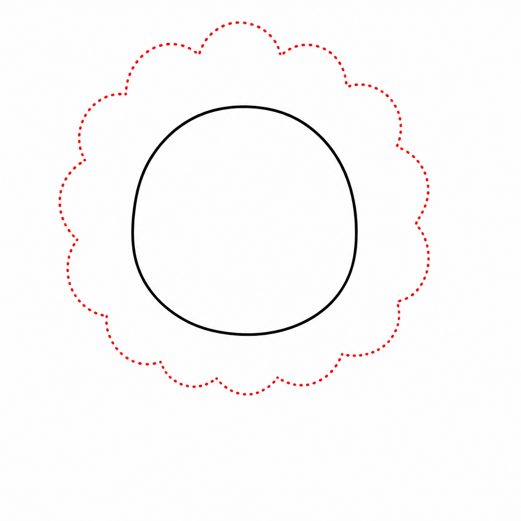 How to draw a lion step 2 — scalloped fluffy mane ring around the head