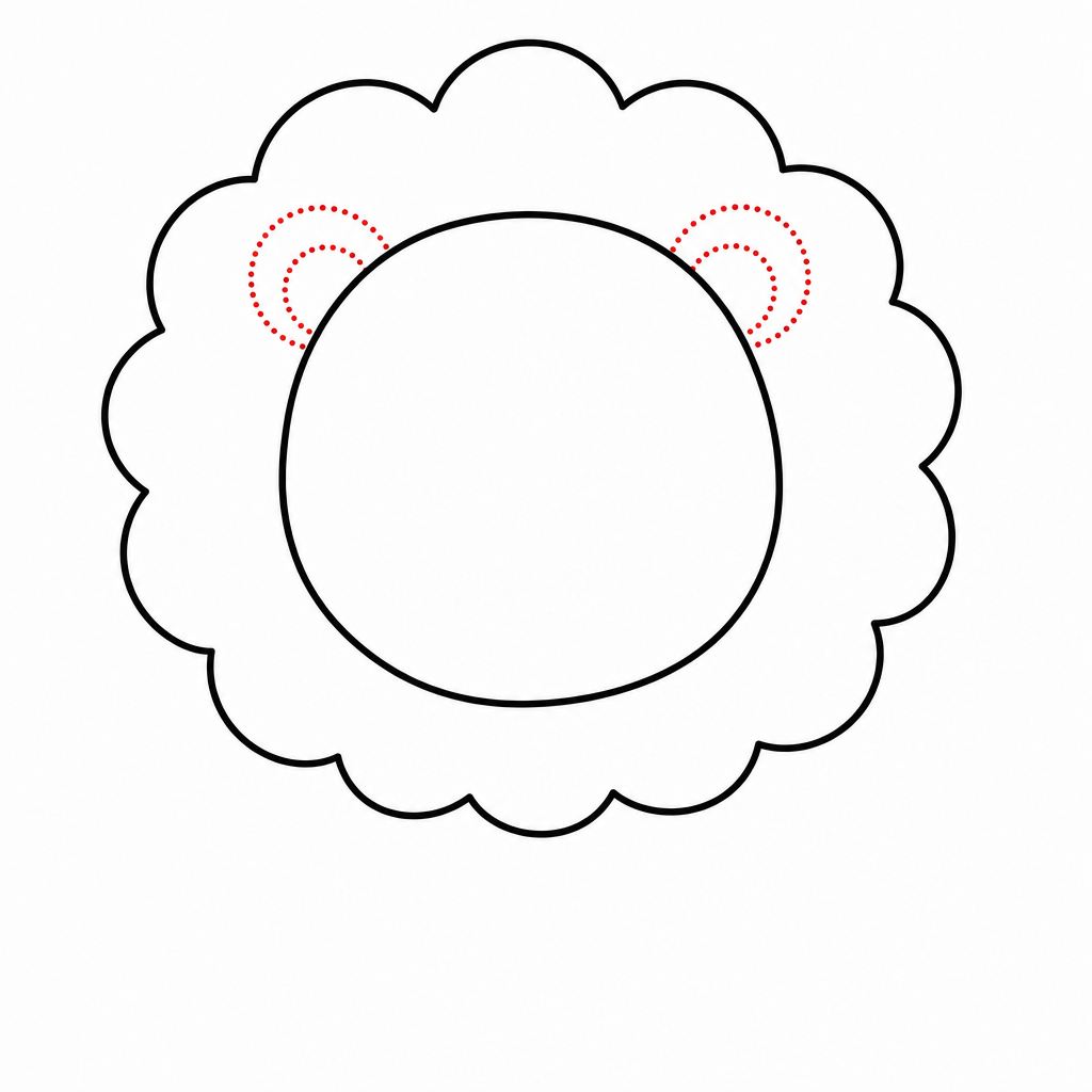 How to draw a lion step 3 — two small half-circle ears tucked into the mane
