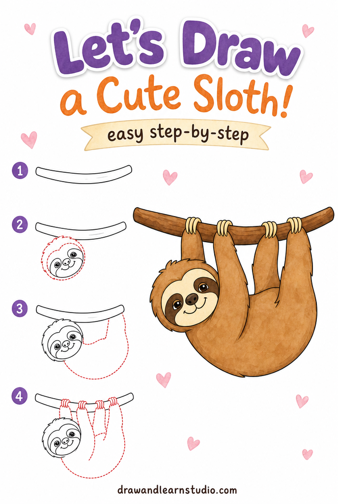 How to draw a sloth easy step by step tutorial sheet