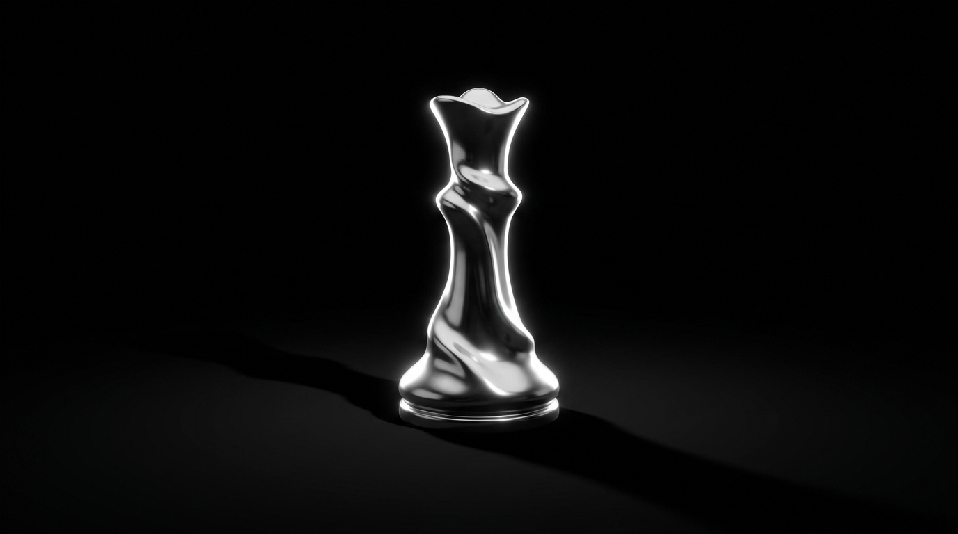 Chrome chess queen on black