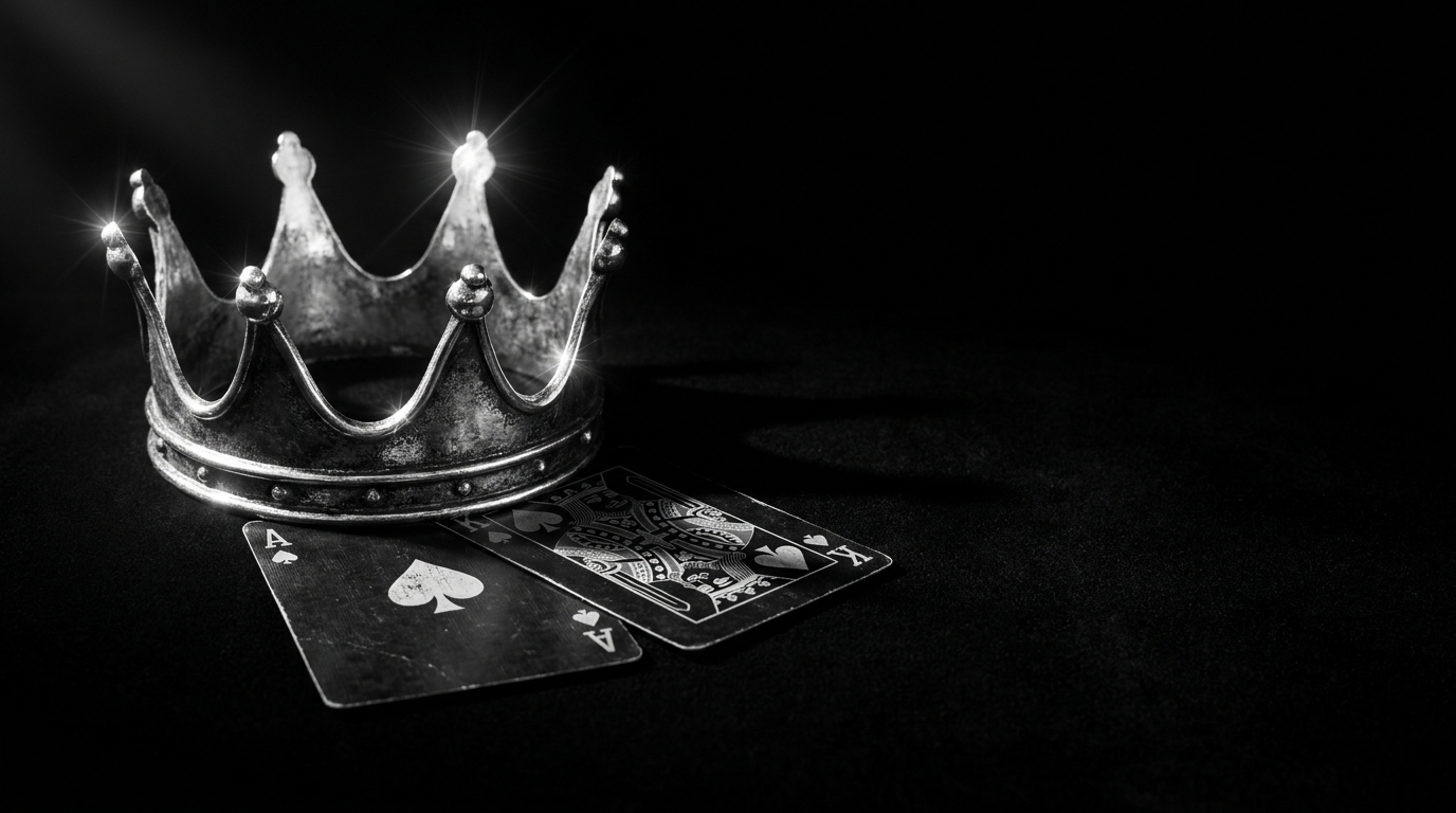 Silver crown on black playing cards