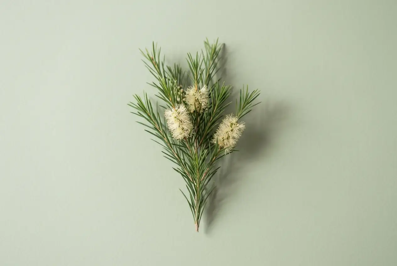 Rameau fleuri d'arbre à thé (Melaleuca alternifolia)