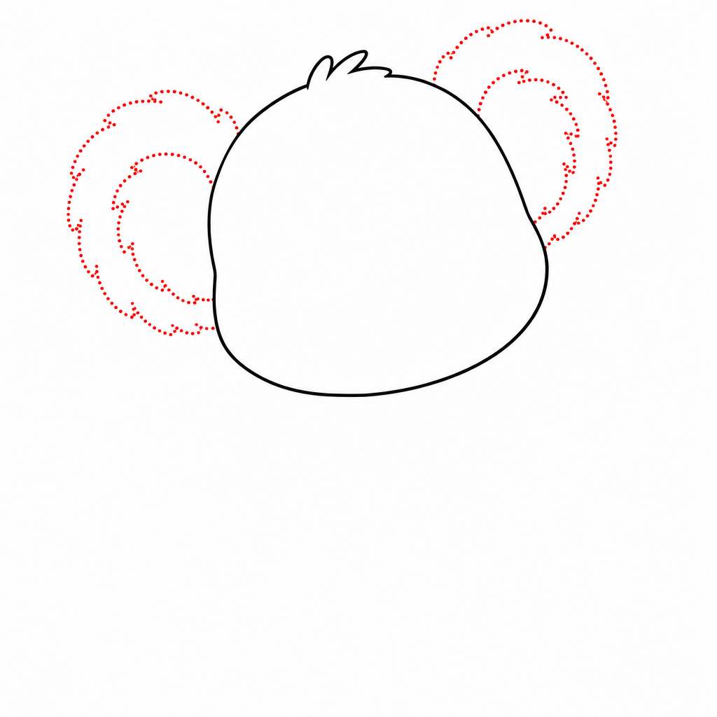 How to draw a koala step 2 — two big round fluffy ears on the head