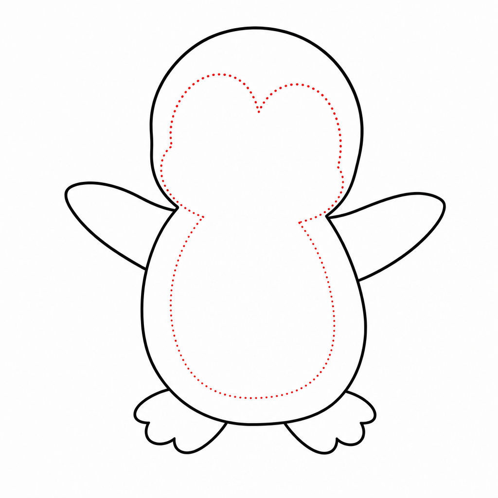 How to draw a penguin step 2 — white belly curve and face patch inside the body