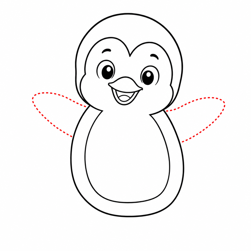How to draw a penguin step 4 — two small flippers at the sides