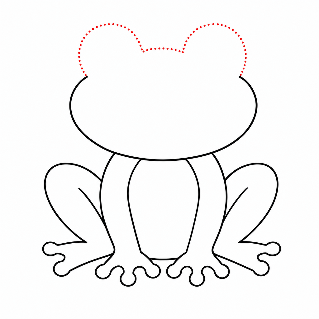 How to draw a frog step 2 โ two round eye bumps on top of the body