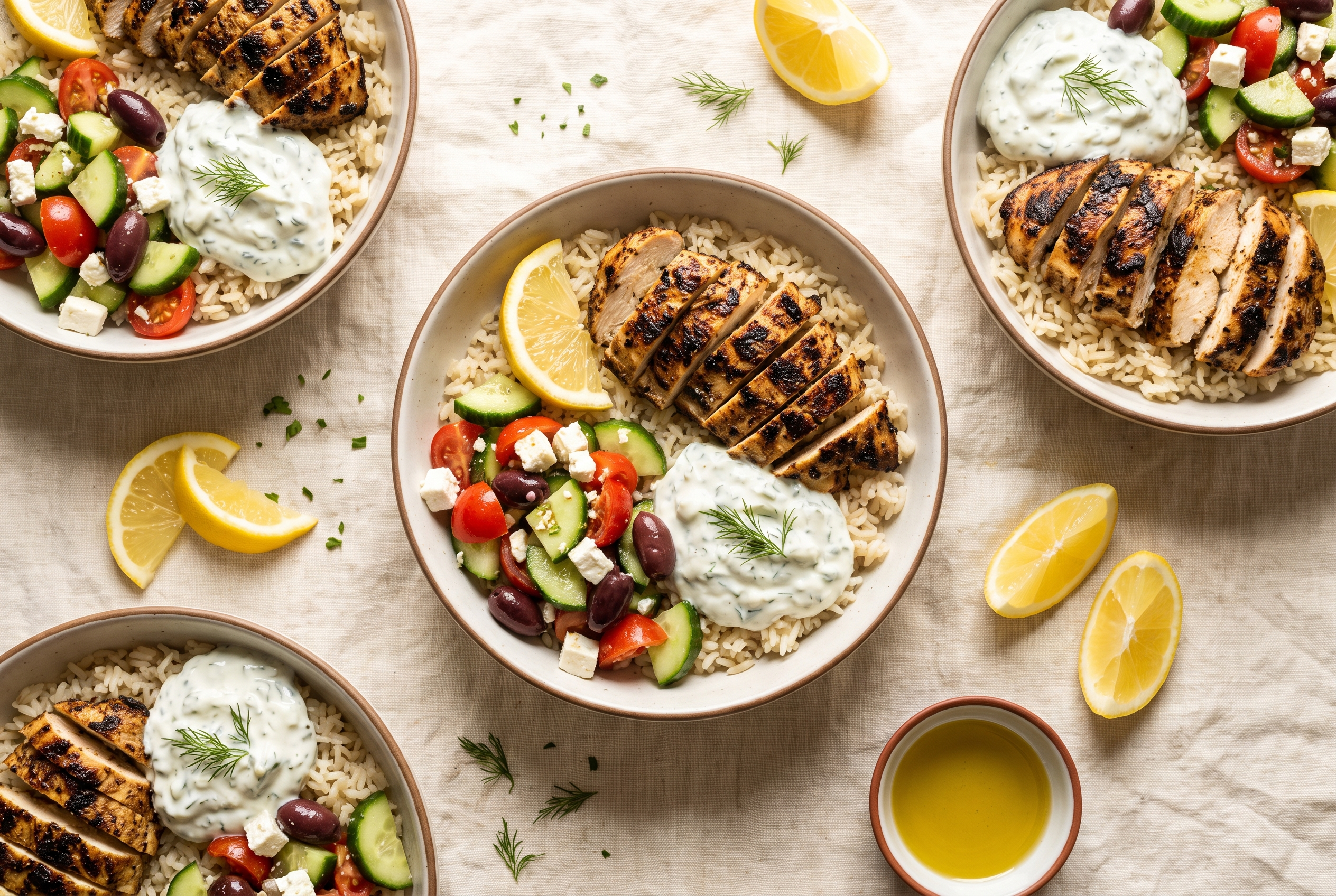 Greek chicken bowls