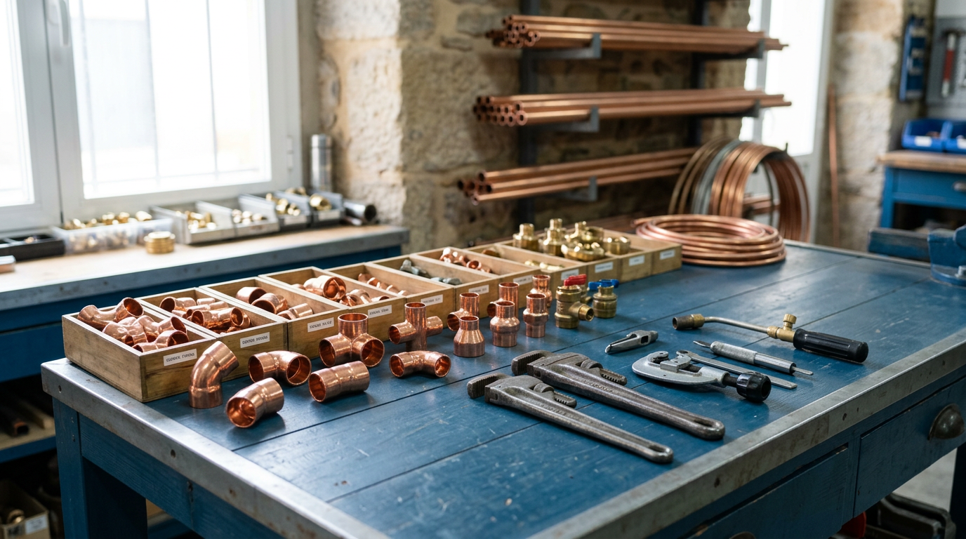 Herramientas de fontanería ordenadas en el taller