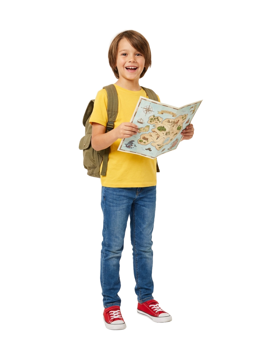 A TOPP KIDS kiddo with a map, ready for the journey