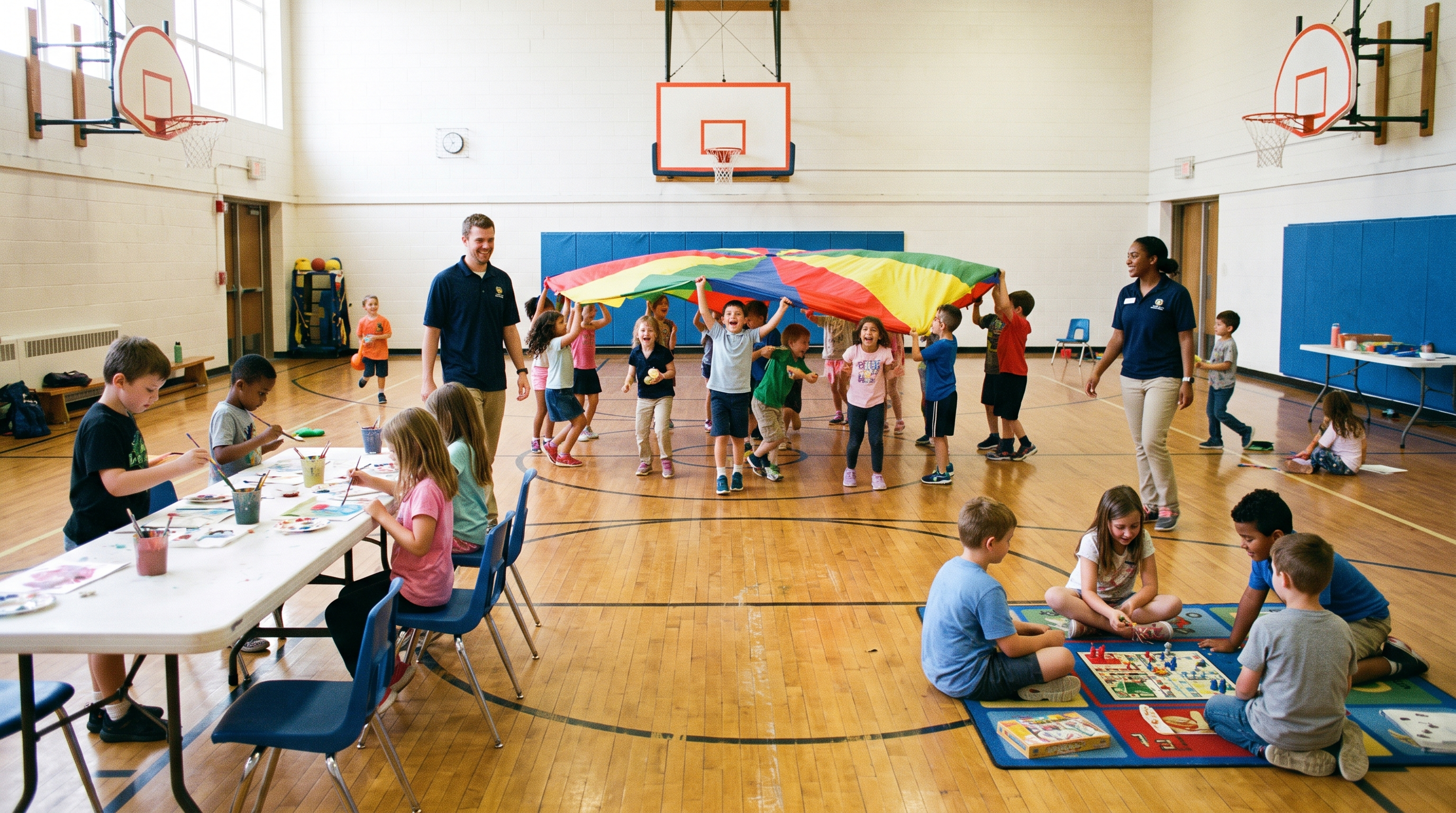 A full TOPP KIDS program running in a school gymnasium