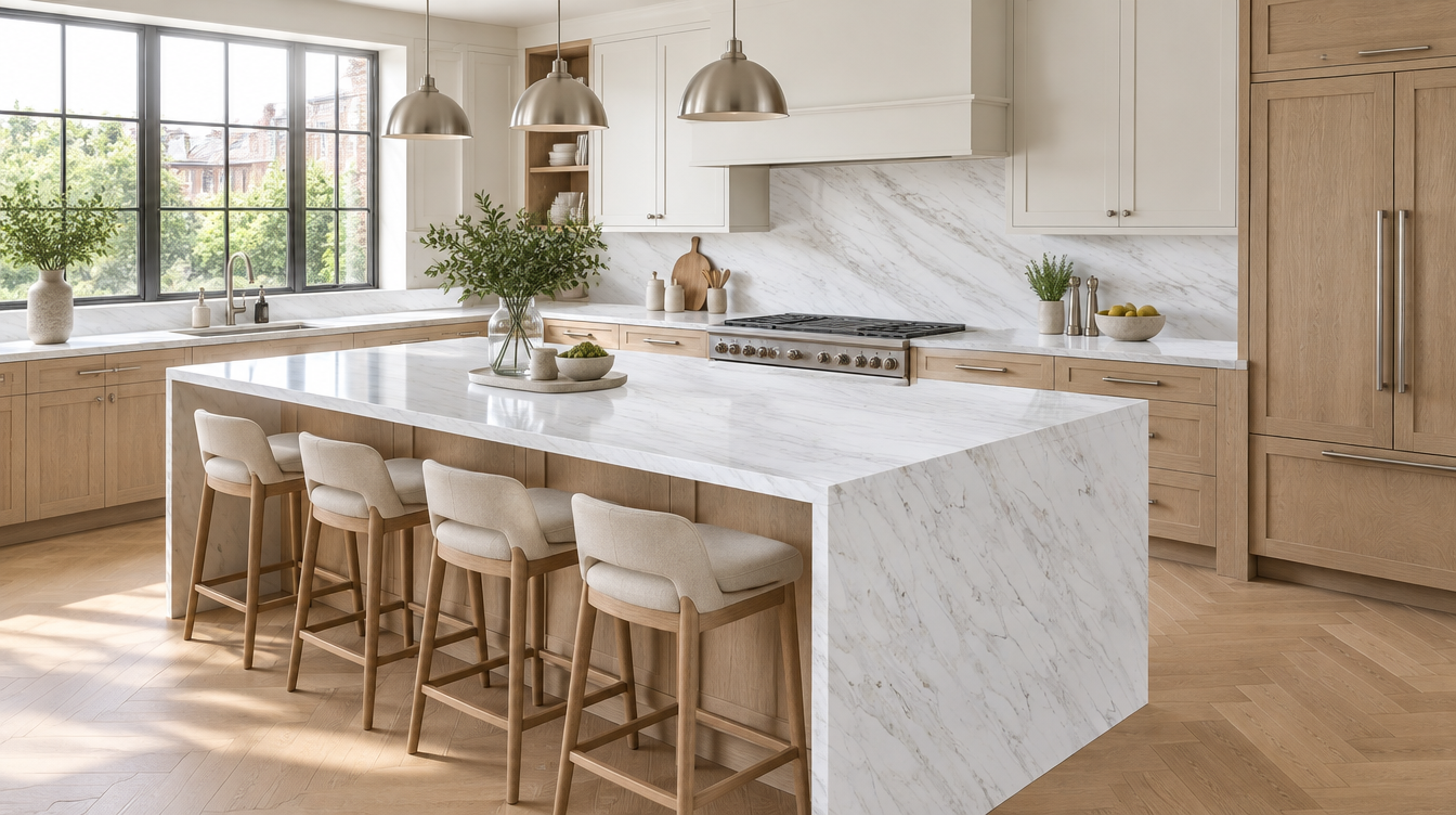 Marbella NobleStone worktop in a wide kitchen view