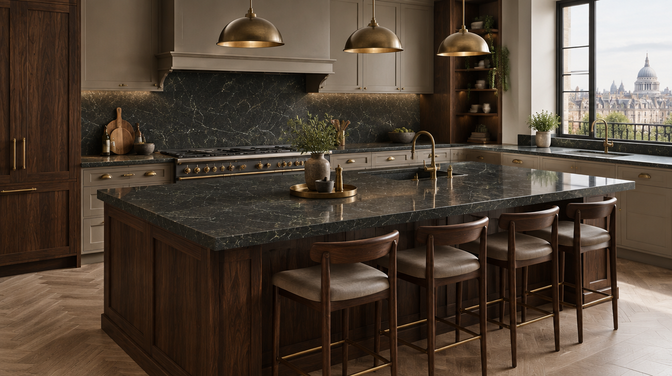 Marrakesh NobleStone worktop in a wide kitchen view