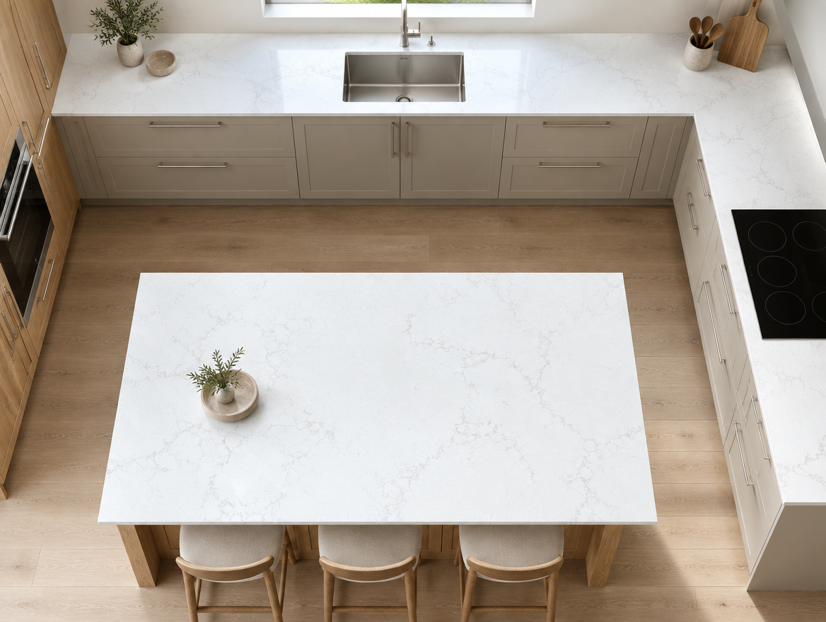 Misterio NobleStone worktop in an overhead kitchen view