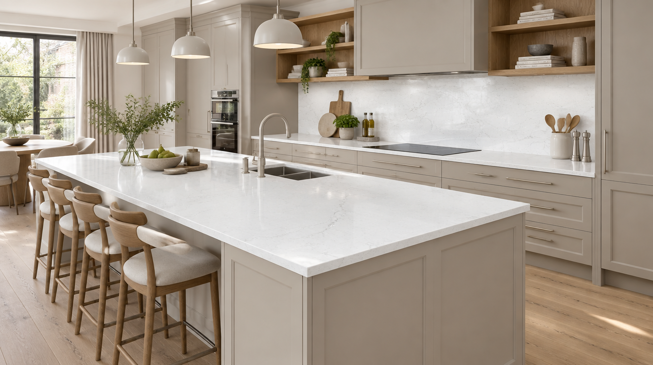 Misterio NobleStone worktop in a wide kitchen view